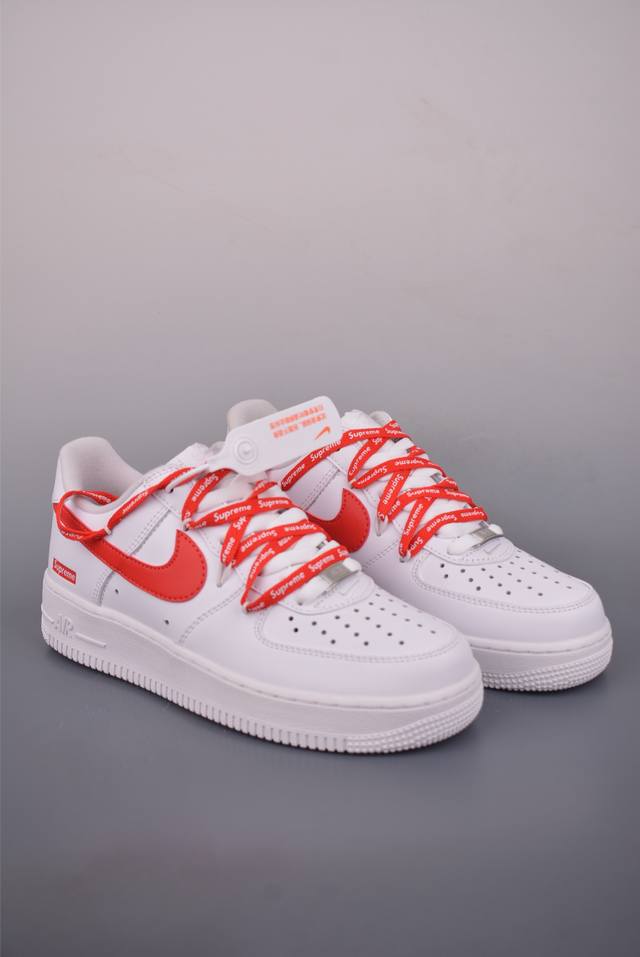 Nike Air Force 1 Low Supreme White and Red Straps Original last and cardboard fo