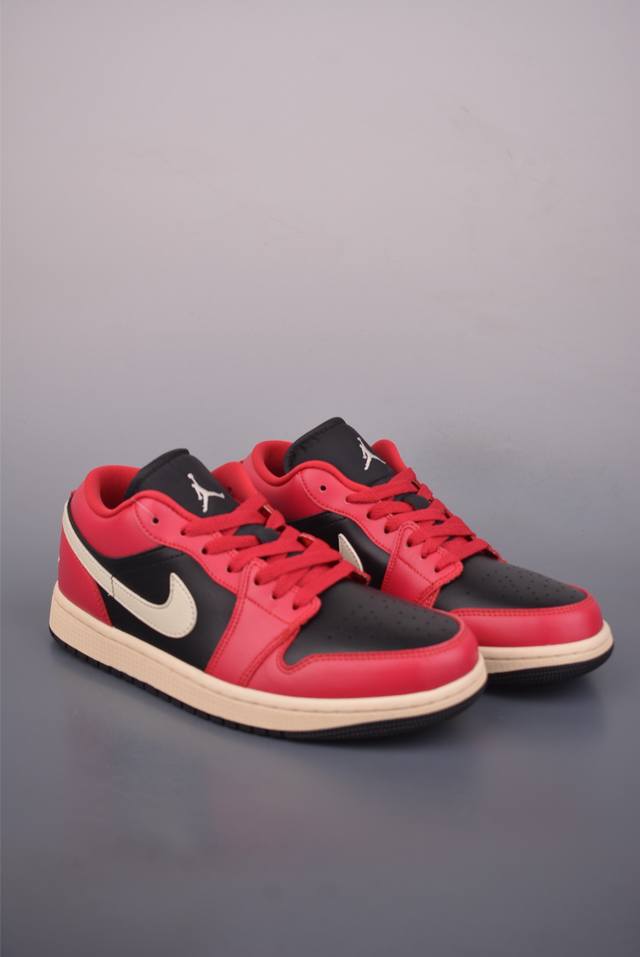 Air Jordan 1 Low Black/Red AJ1 Low-top Casual Sneakers, Synchronized with Offici