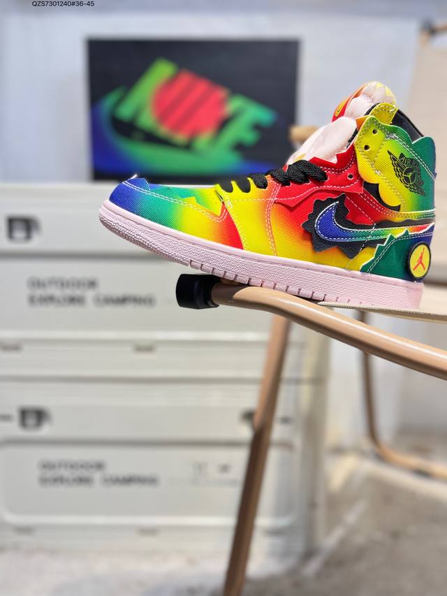 Aj1 X Jbalvin Reggae King Collaboration Smiley Face Rainbow Tie-Dye American reg