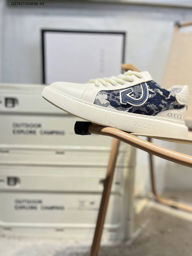 Gucci leather round toe lace-up platform low-top sneakers, stylish color-blocked