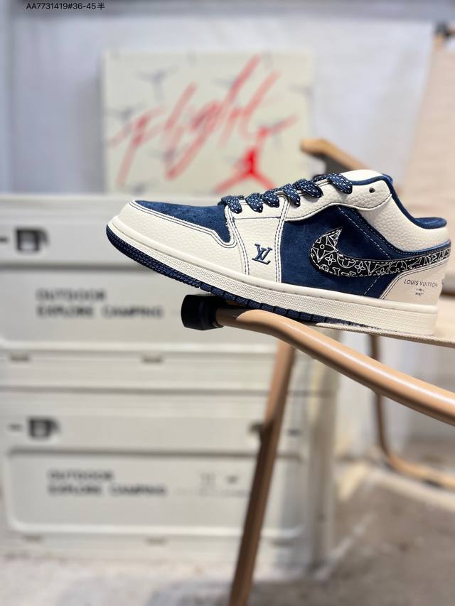 Factory Grade Top Layer Leather LV X Jordan Air Jordan 1 Low AJ1 Low-Top Basket