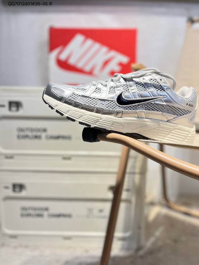 Nike P-6000 Laser Blue Retro Tech Personalized Sports Dad Shoes. The shoe featu