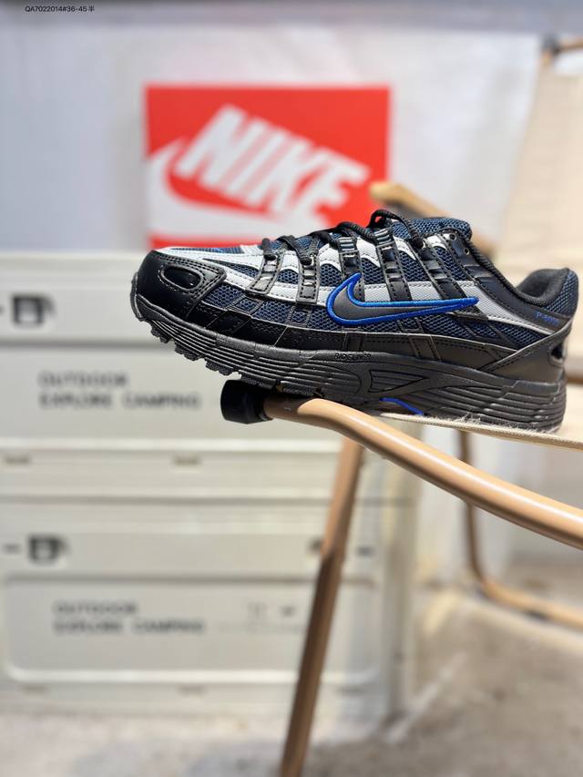 Nike P-6000 Laser Blue Retro Tech Personalized Sports Dad Shoes. The shoe featu