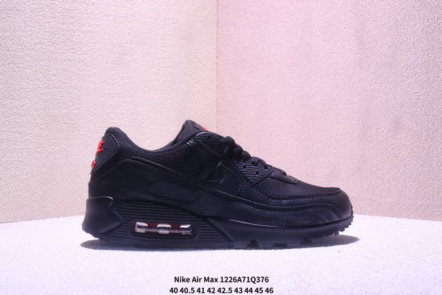 Nike Air Max 90 Classic Retro Cushioned Running Shoes. The upper is made of lea