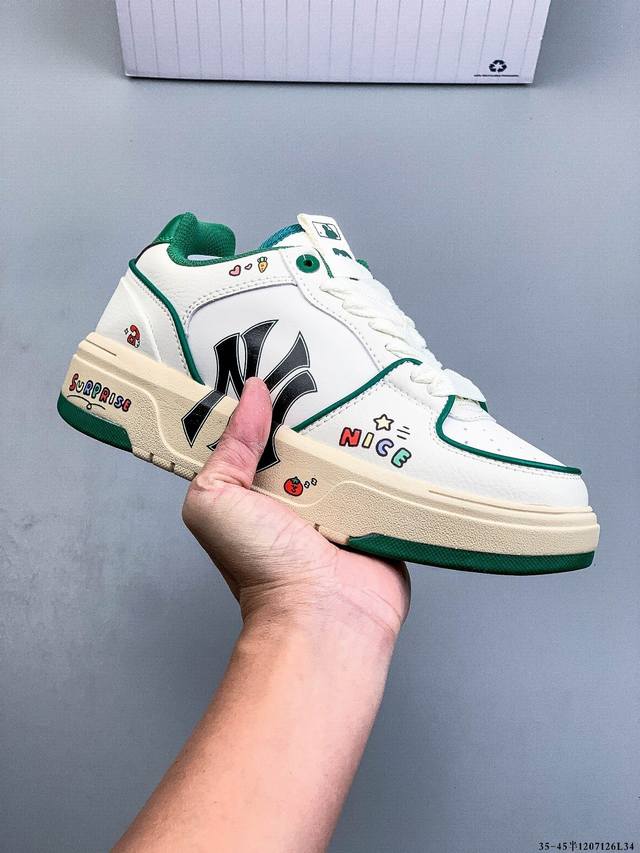 Company Grade! Mlb Chunky Liner Casual Running Shoes, Printed Leather Sneakers,