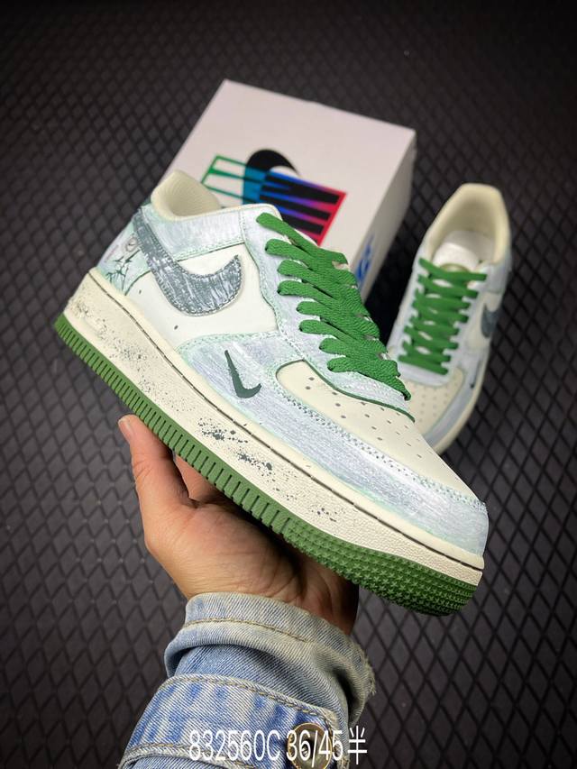 C Nike Air Force 1 '07 Low Bamboo In Ink Wash Hand-painted Graffiti Green Bamboo