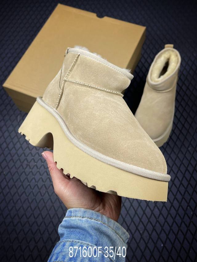 FUgg Top-tier Ugg short fishman wedge heel 5cm thick-soled sheepskin snow boots