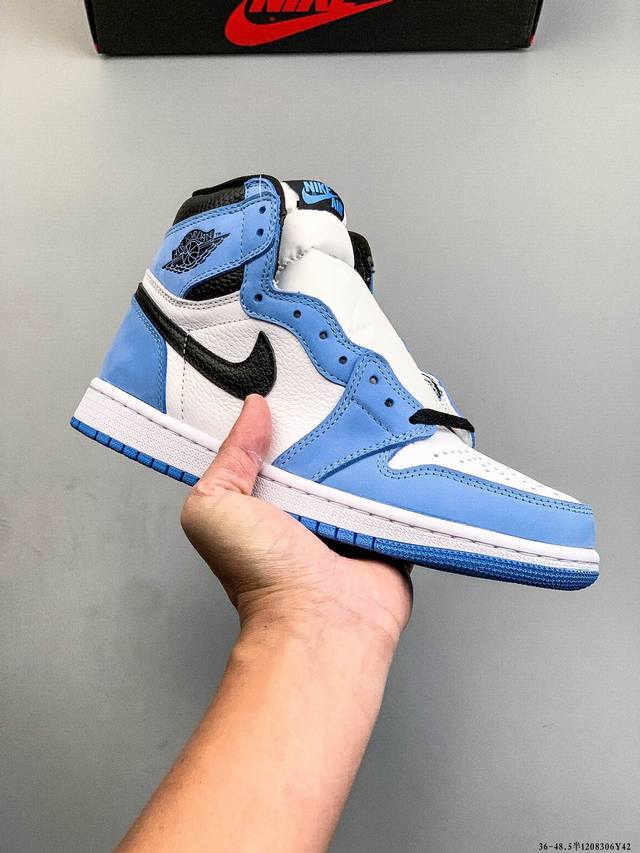 Company-grade top-grain leather! Air Jordan 1 high-top trendy cushioned sports c