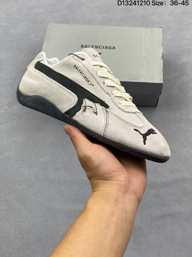 Puma x Balenciaga Speedcat series thin-soled cowhide suede round toe distressed
