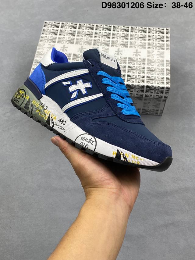 Premiata men's shoes, original export quality, featuring a leather trim combinat