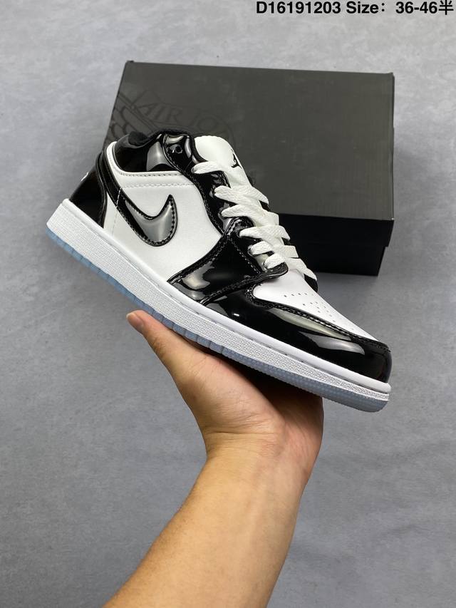 Air Jordan AJ1 Low Low-top Series Patent Leather Black and White Panda Dv1309-1