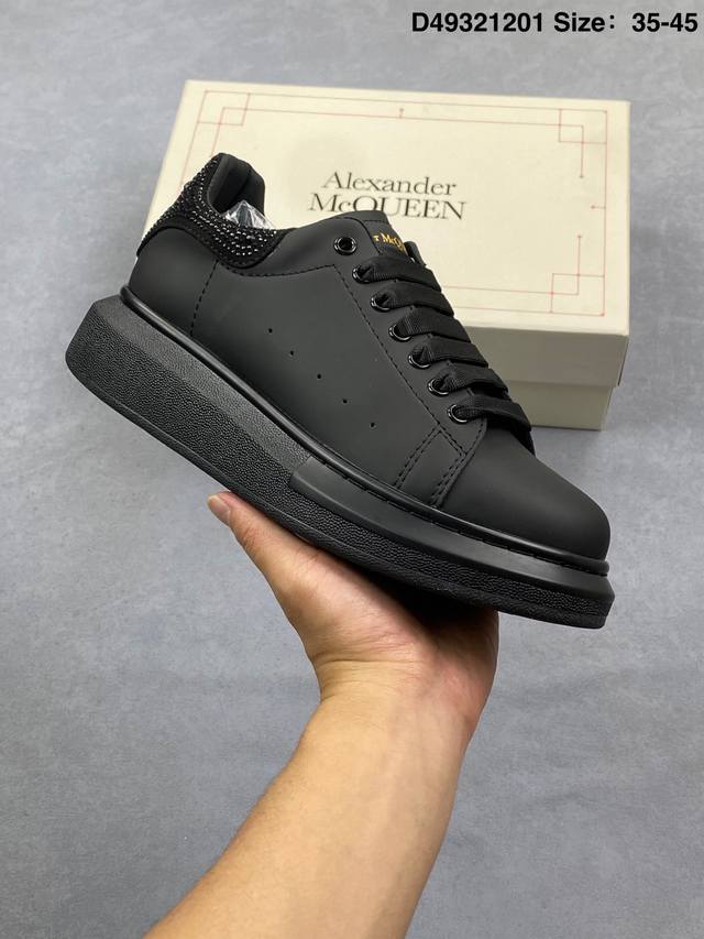 Alexander McQueen Sole Leather Sneakers, low-top fashion platform casual sports