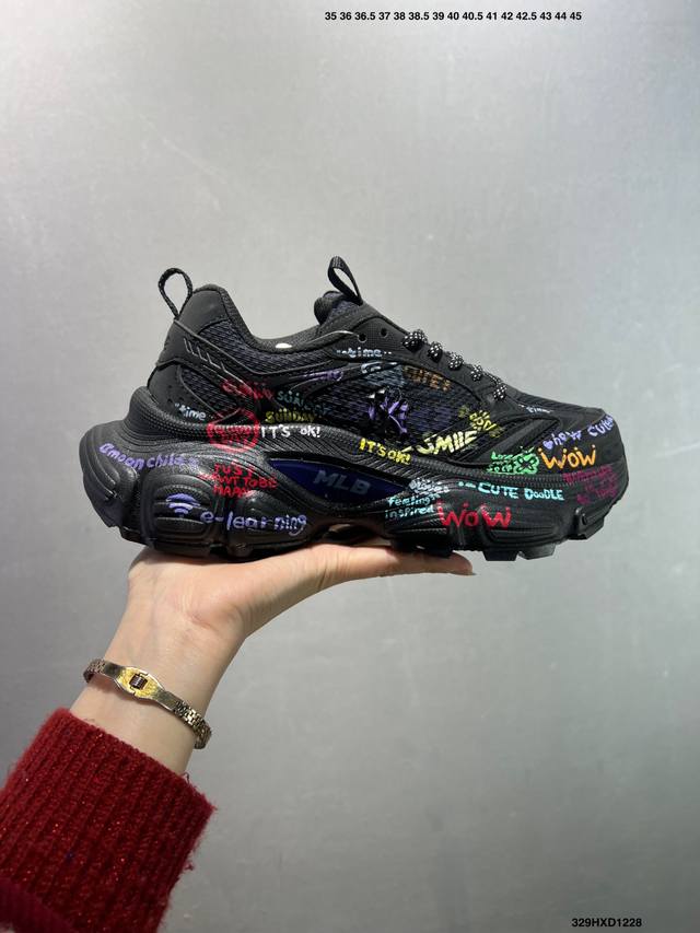 Company Grade Mlb Ny Printed Popular Dad Shoes Graffiti Prank 6cm Height Increa