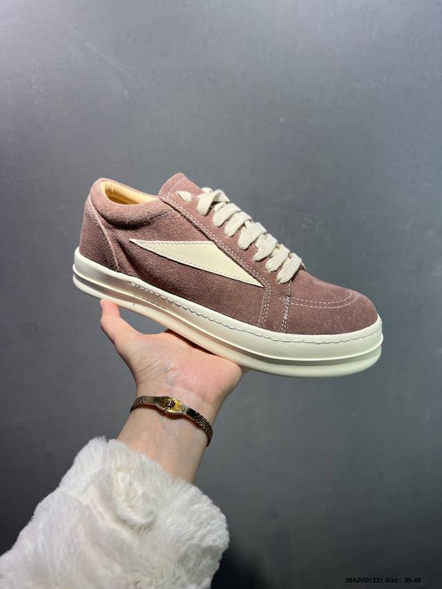 Company Grade Rick Owens Hollywood Calfskin Round Toe Lace-up Low-top Sneakers