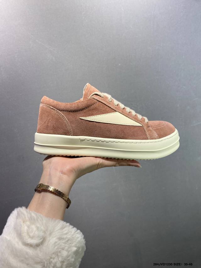 Company Grade Rick Owens Hollywood Calfskin Round Toe Lace-up Low-top Sneakers