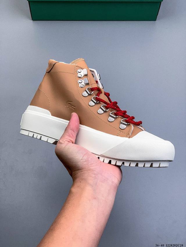 Authentic Lacoste French Crocodile Fashion High-Top Cowhide Leather Women's Shoe