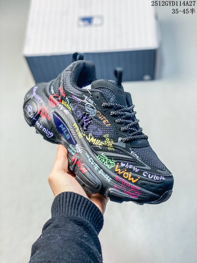 Company Grade Mlb Ny Printed Popular Dad Shoes Graffiti Prank 6cm Height Increa