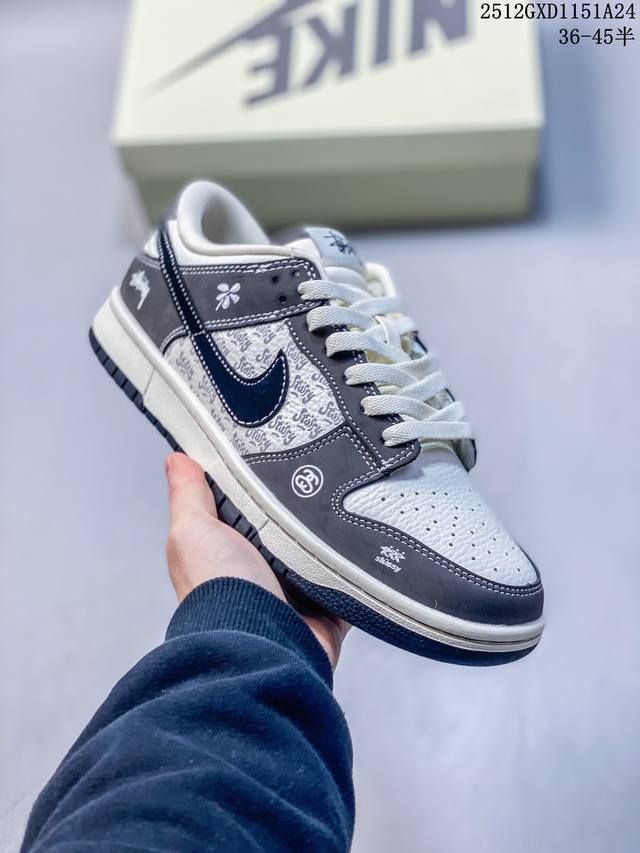 Nike SB Dunk Low Stussy Collaboration "White & Grey" High-End Custom Low-Top Ca