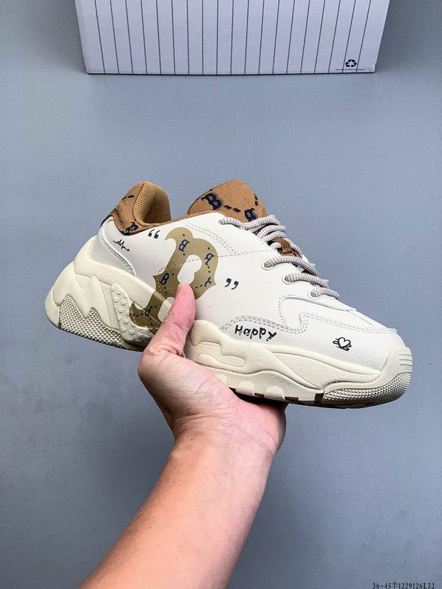 Company Grade! Mlb Chunky Liner Casual Running Shoes, Printed Leather Sports Sho