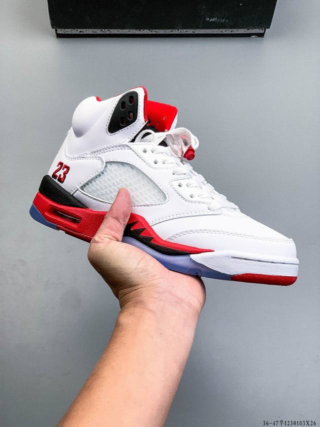 Air Jordan 5 Retro Oreo AJ5 High-Top Basketball Shoes. Features a visible Air un