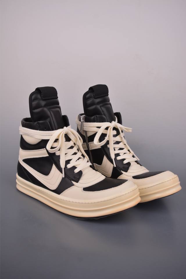 Ro Rick Owens High-Top Shoes with Thin Laces, Black and White, Guangdong Origina