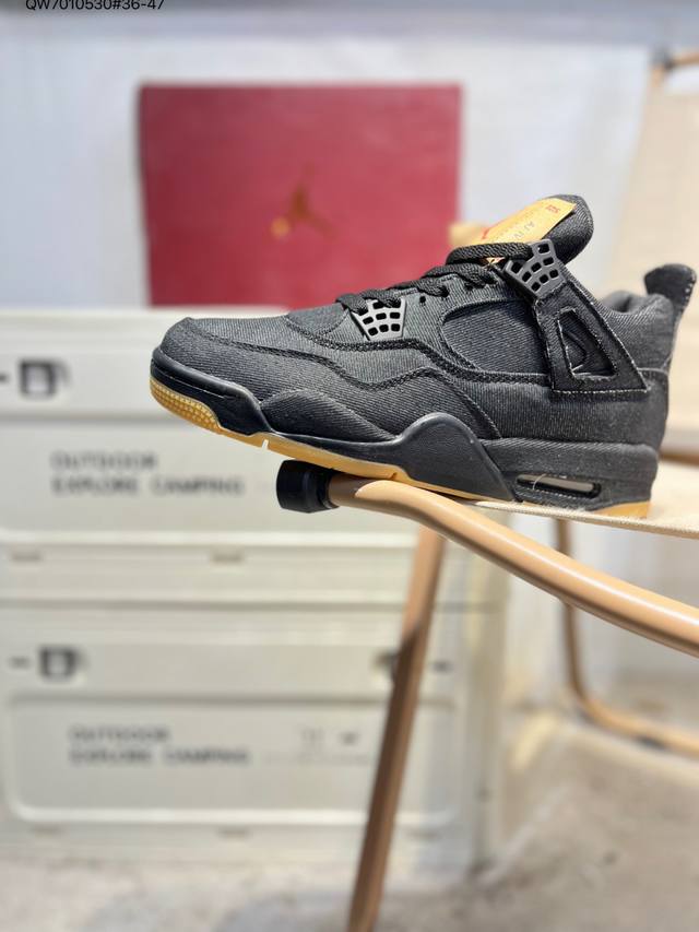 Levi's X Air Jordan 4 Retro Black Military Blue Michael Jordan AJ4 Mid-Top Retr