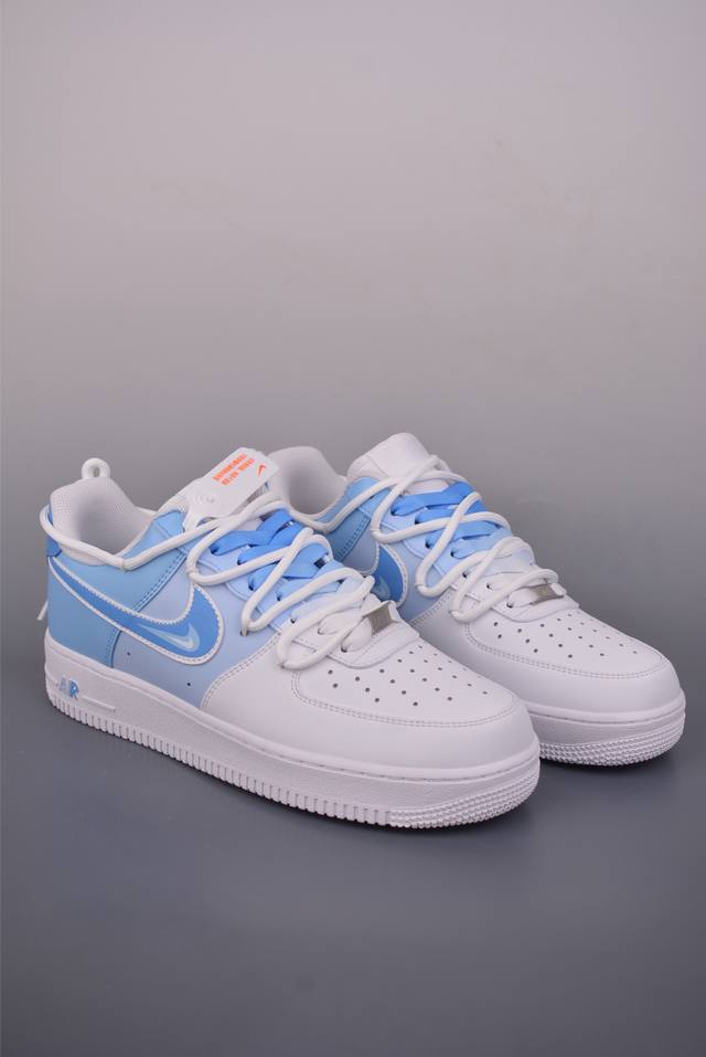 Nike Air Force 1 Low, Sky Blue & White Deconstructed Strappy Shoes. Made with o
