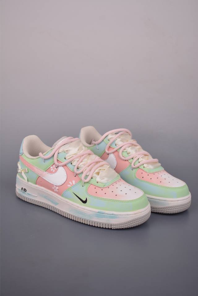 Nike Air Force 1 Low, Hand-painted Graffiti Pink Cherry Blossom Mint, Original