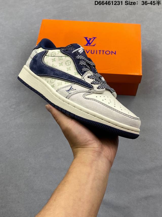 Jordan Fragment X Travis Scott X LV Air Jordan 1 Low Three-Way Collaboration wi