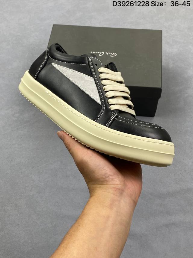 Rick Owens Ro calfskin comfortable and simple low-top sneakers, unisex style. It