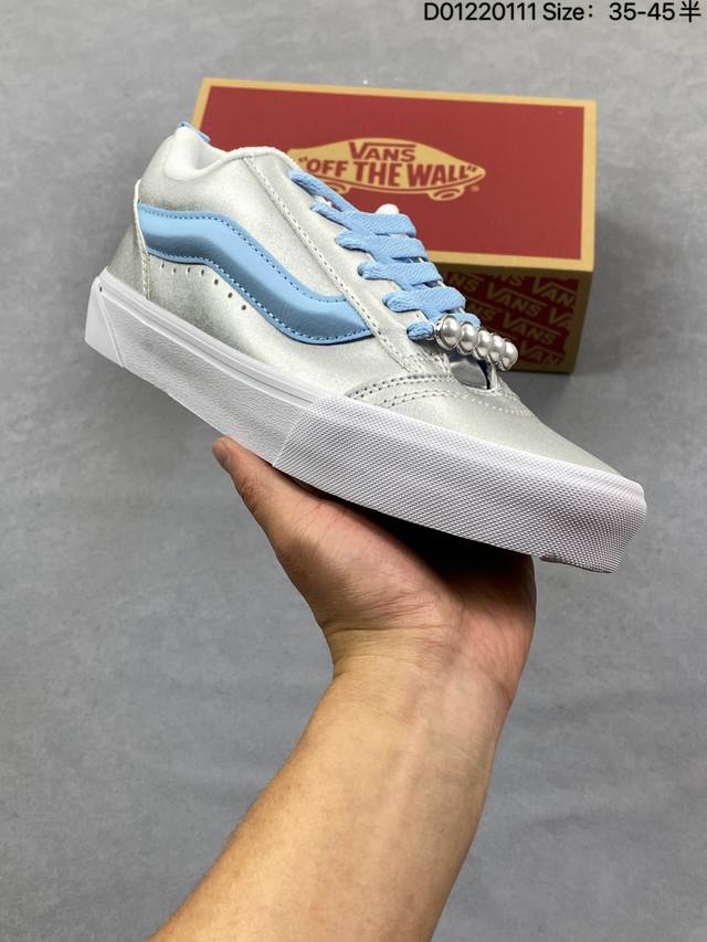 Vans Official Knu Skool Black and White Loafers DDD Unisex Casual Versatile Snea