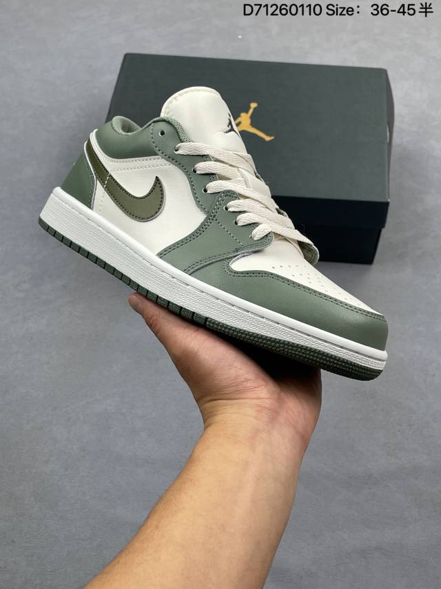 Air Jordan 1 Low White/Green DDD AJ1 Low-top Casual Sneakers, Synchronized with