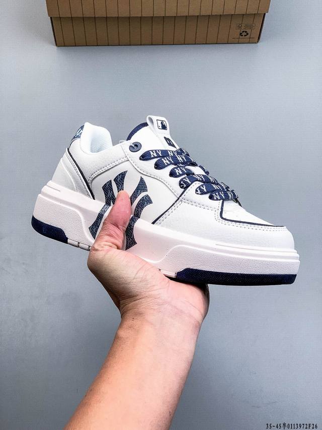 Company Grade! Mlb Chunky Liner Casual Running Shoes, Ny Printed Leather Sneaker