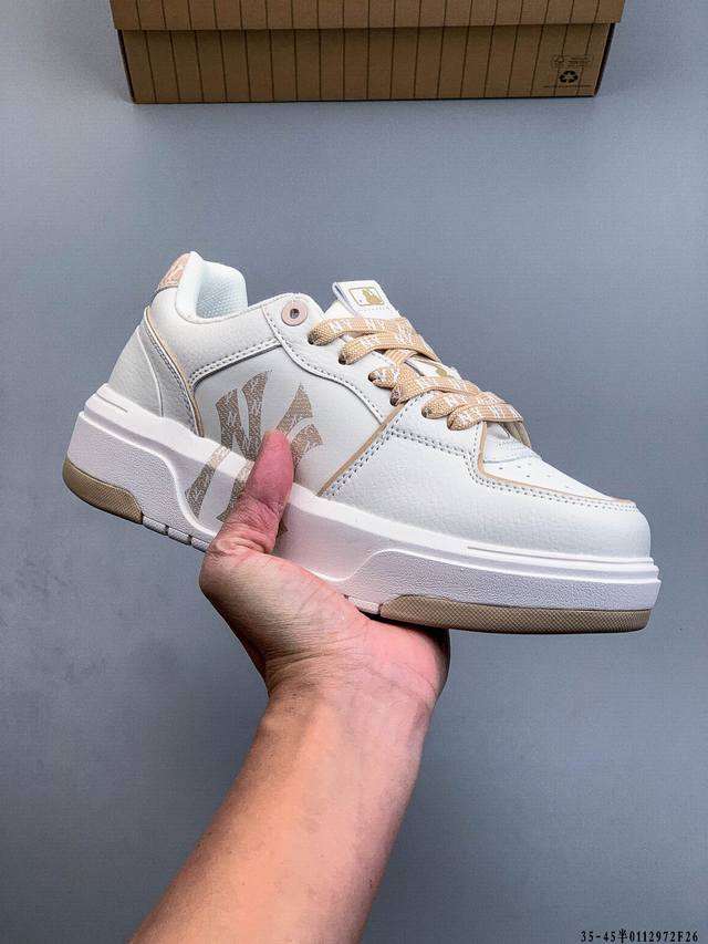 Company Grade! Mlb Chunky Liner Casual Running Shoes, Ny Printed Leather Sneaker