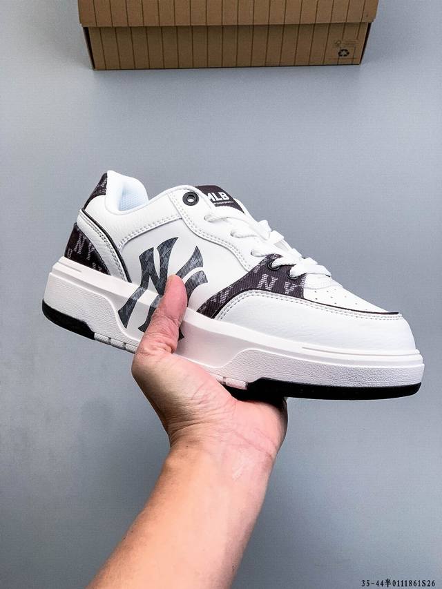 Company Grade! Mlb Chunky Liner Casual Running Shoes, Ny Printed Leather Sneaker