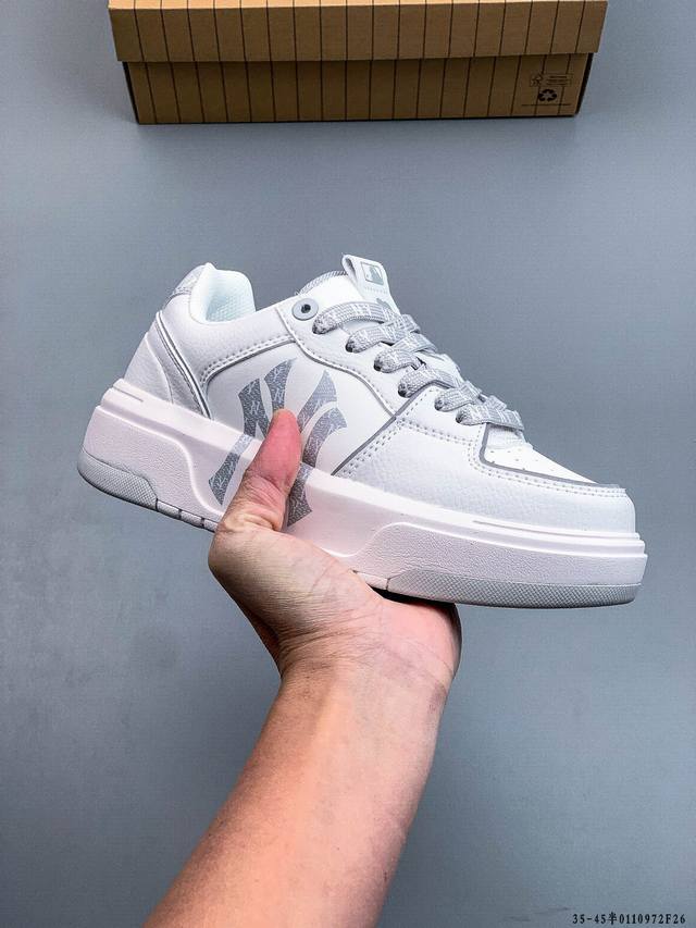 Company Grade! Mlb Chunky Liner Casual Running Shoes, Ny Printed Leather Sneaker