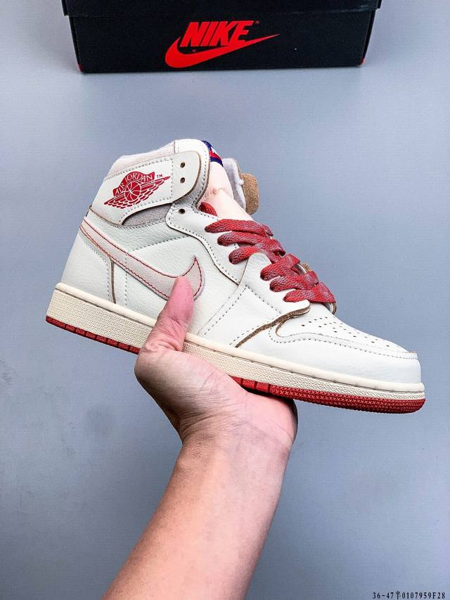 Company-grade top-grain leather! Air Jordan 1 high-top trendy cushioned sports c