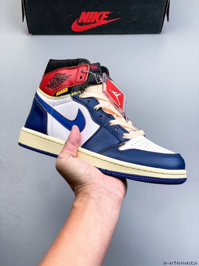 Company-grade top-grain leather! Air Jordan 1 high-top trendy cushioned sports c