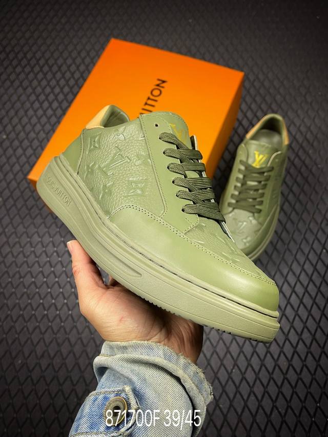 Flouis Vuitton Beverly Hills Men's Round Toe Lace-up Low-top Sneakers in Calfski