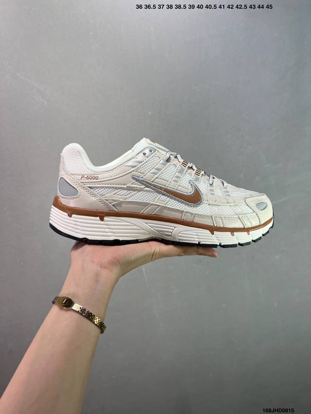 Factory-grade Nike P-6000 running shoes feature red Swooshes on both the inner