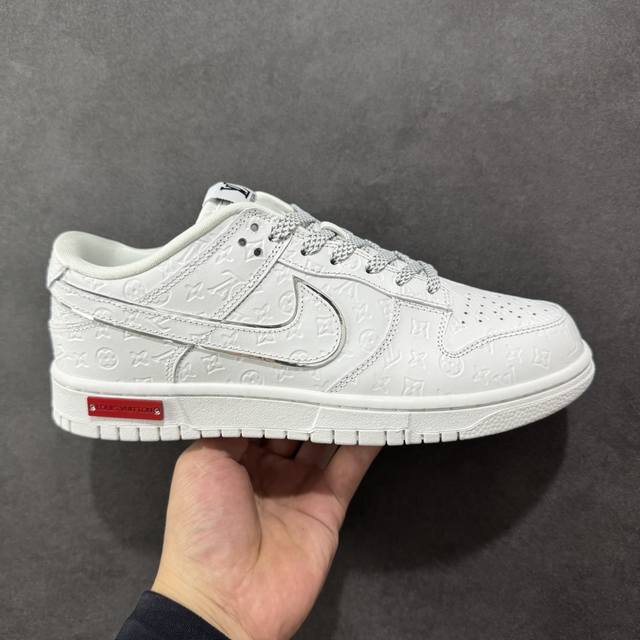 Custom Nike SB Dunk Low "Louis Vuitton LV Collaboration---Pure White LV Print"