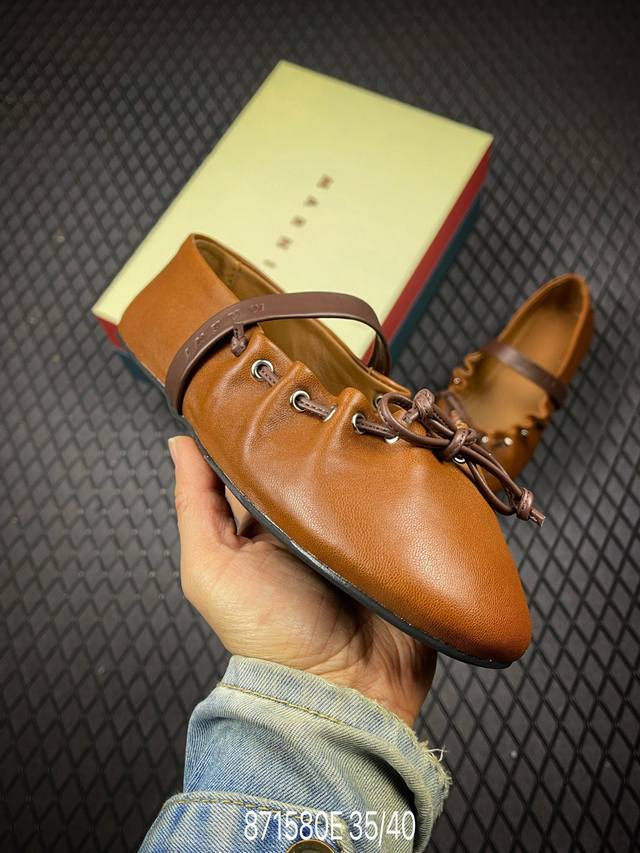 DDD 2026 Spring/Summer New Marni 26Fw Ruffled Bow Ballet Flat Mary Jane Shoes DD