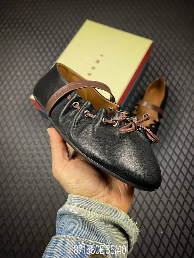 DDD 2026 Spring/Summer New Marni 26Fw Ruffled Bow Ballet Flat Mary Jane Shoes DD