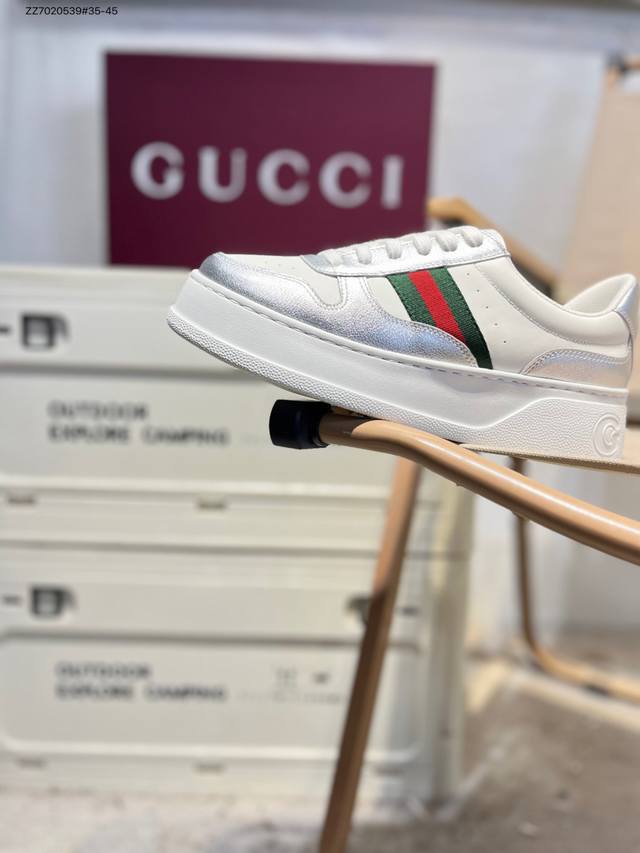 Gucci Leather-embellished Round Toe Lace-up Platform Low-top Sneakers for Men an