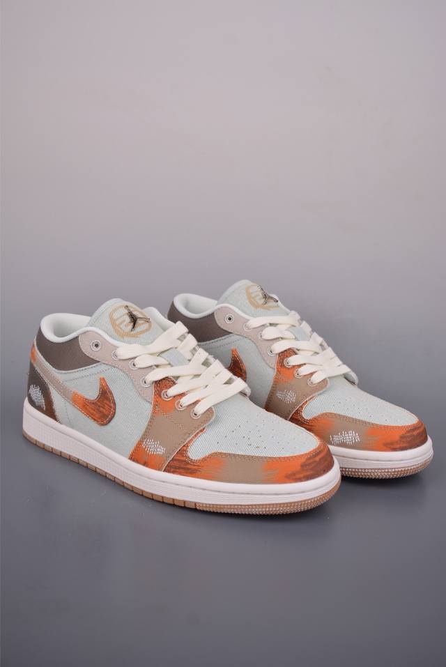 Air Jordan 1 Low Blue/Brown Canvas DDD AJ1 Low-Top Casual Sneakers, Synchronized