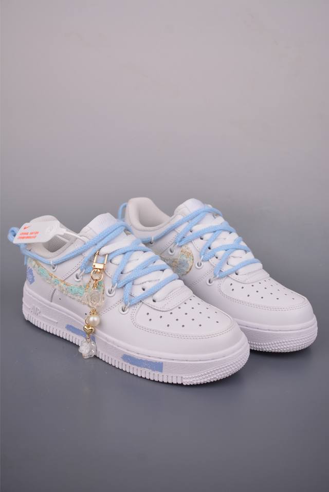 Nike Air Force 1 Low, Milk Blue, Chanel-inspired Deconstructed Lace-up Design.
