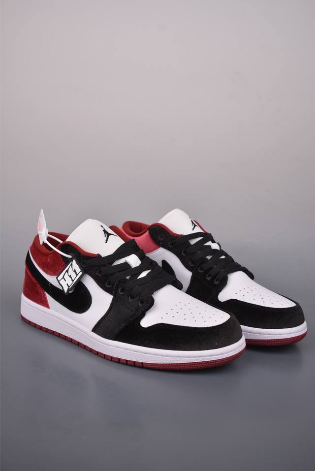 Air Jordan 1 Low Black/White/Red Velvet DDD AJ1 Low-Top Casual Sneakers, Synchro