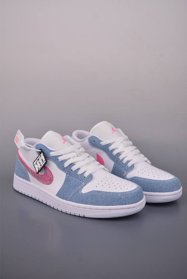 Air Jordan 1 Low White/Blue/Pink DDD AJ1 Low-top Casual Sneakers, Synchronized w