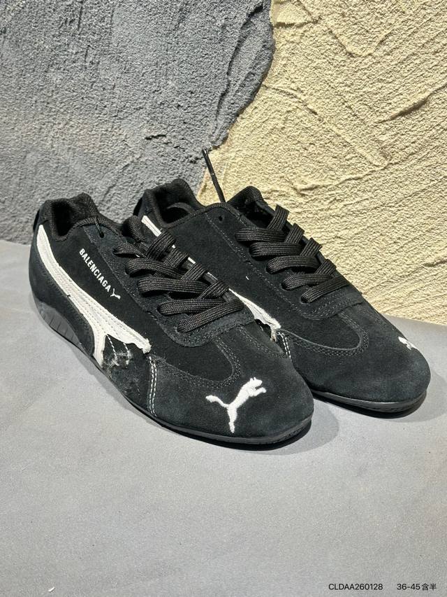 Puma x Balenciaga Speedcat series thin-soled cowhide suede round toe distressed