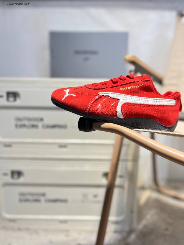 Puma x Balenciaga Speedcat series thin-soled cowhide suede round toe distressed